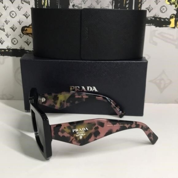 New Authentic Prada SPR23Y Symbole Square Sunglasses – Black & Pink - Picture 10 of 14